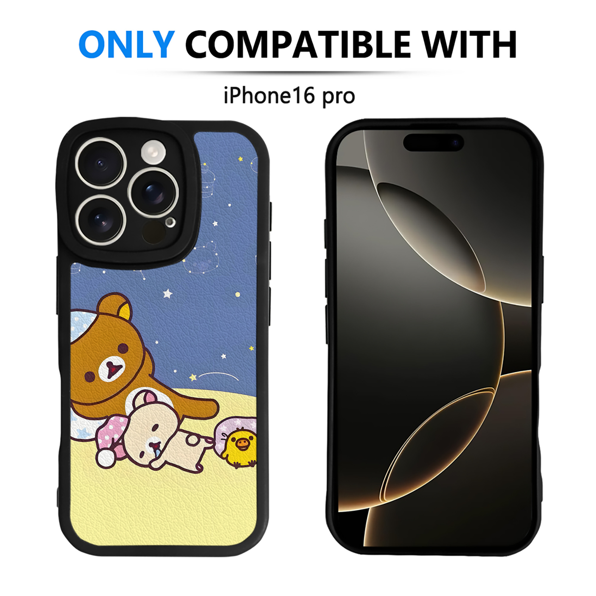 （画像用） リラックマ リラックマ キイロイトリ Rilakkuma Korilakkuma Kiiroitori 【iPhone 16シリーズ対応】シリコンスマホケース（レザー調） 材質：シリコン